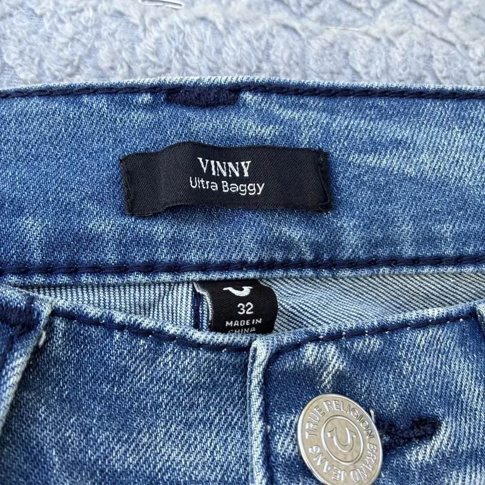 True Religion Jeans Patch Vinny Big T Flap Men’s 32 X 34 Ultra Baggy Varsity